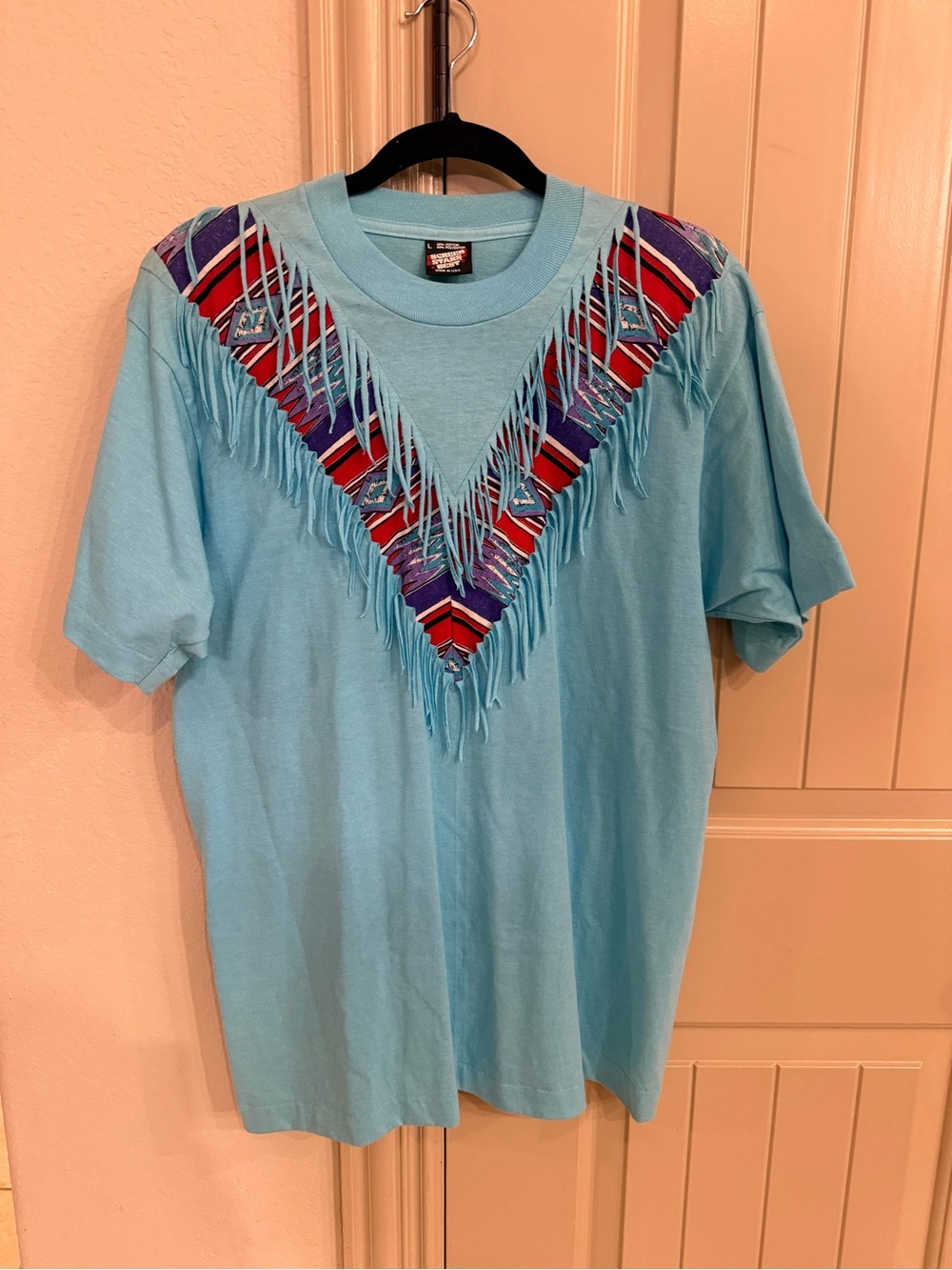 Vintage Screen Stars Best Light Blue Fringe V size Large